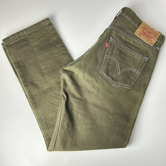 Levi's 501 Green Cotton Button Fly Straight Fit Denim Jeans Men's Size 31x30 - Picture 7 of 13